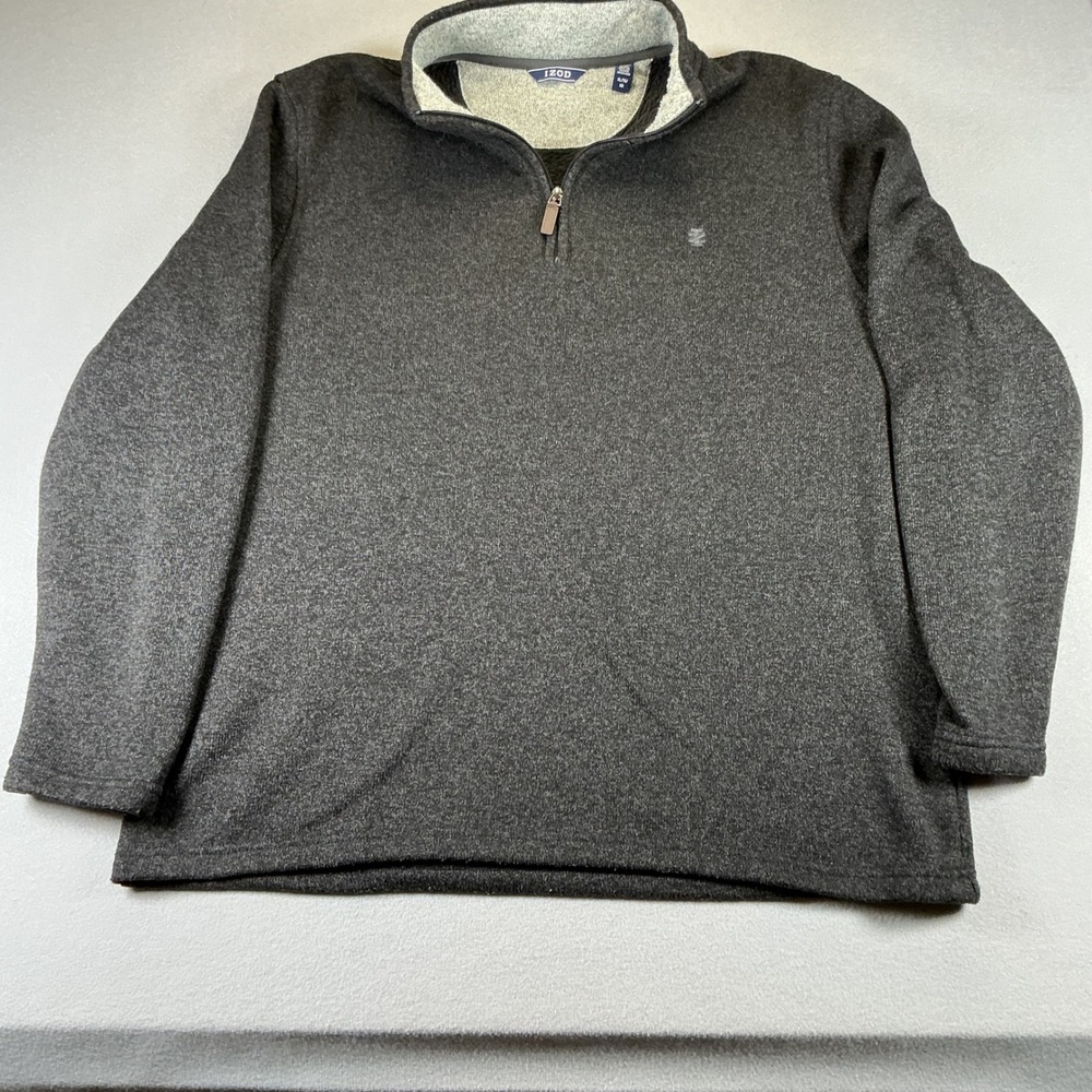 IZOD Quarter Zip Pullover XL Gray‎ Fleece Lined Sweater Casual Golf